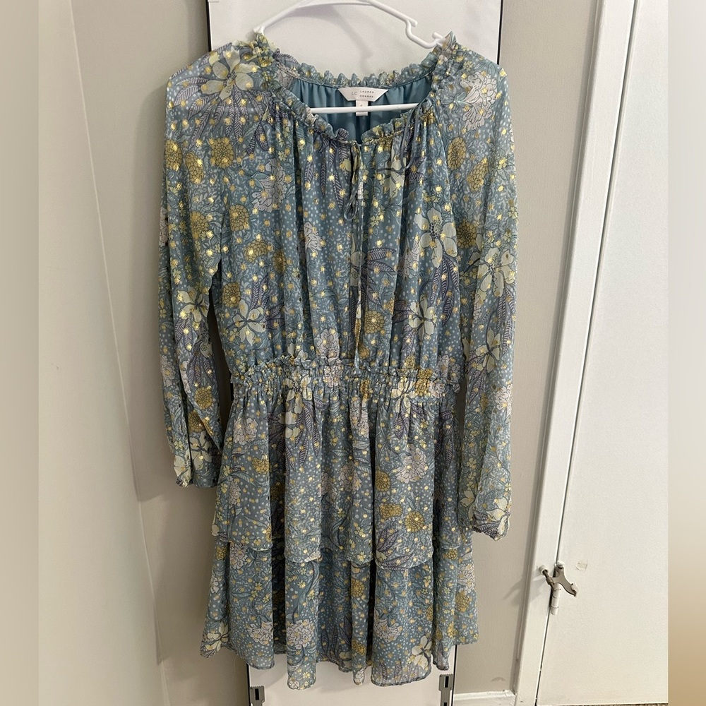 Lauren Conrad Gold Dusted Floral Pattern Dress